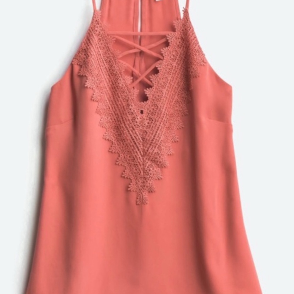 Nine Britton Coral Pink Crochet Detail Top